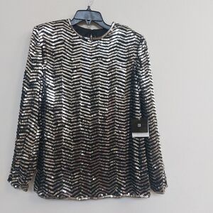 Valerie Stevens Evening Black and Silver Sequin Blouse Size 8